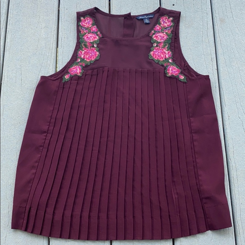 American Eagle Sheer Tank with Floral Design